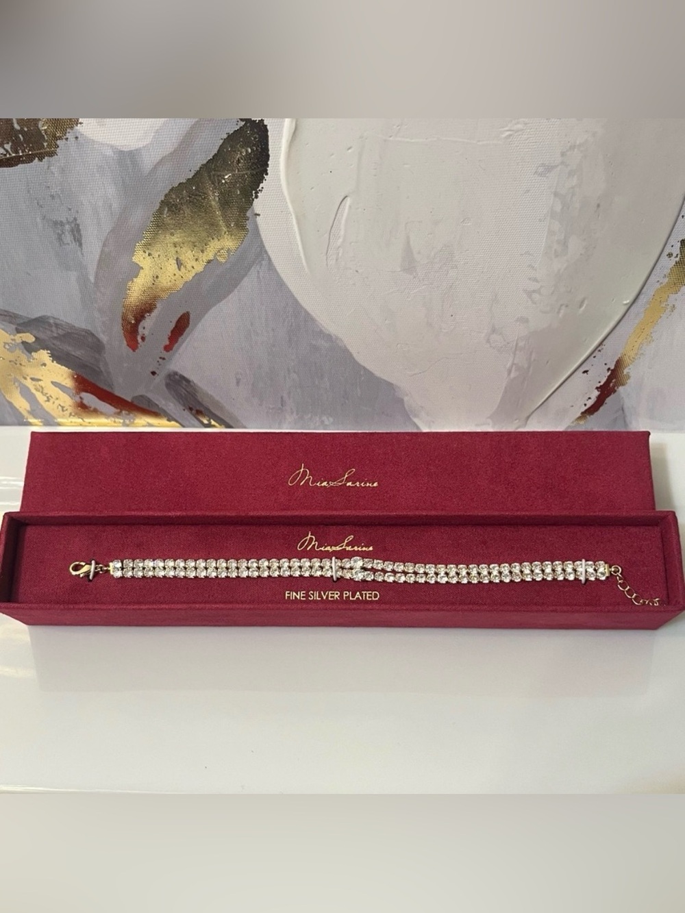 🛍️NIB Mia Sarine Silver Plated Crystal Bracelet in Gold Tone